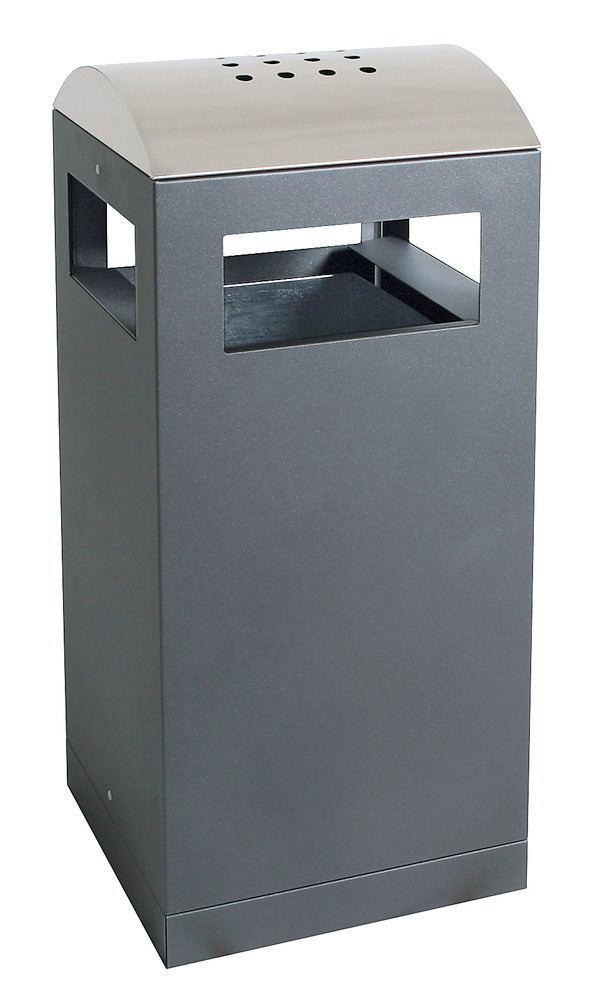 Kombinert askebeger-avfallsbeholder, 90 + 9 liters volum, grå, overdekning av rustfritt stål