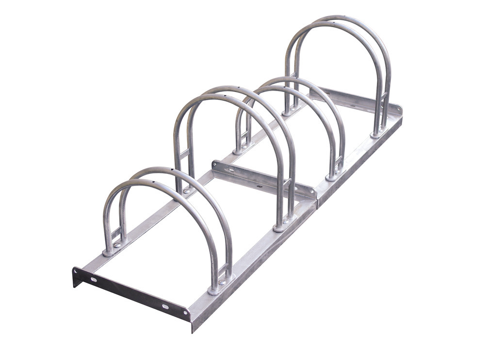 Soporte para bicicletas para 4 bicicletas, profundidad 390 mm, con barras / estribos de tubo redondo