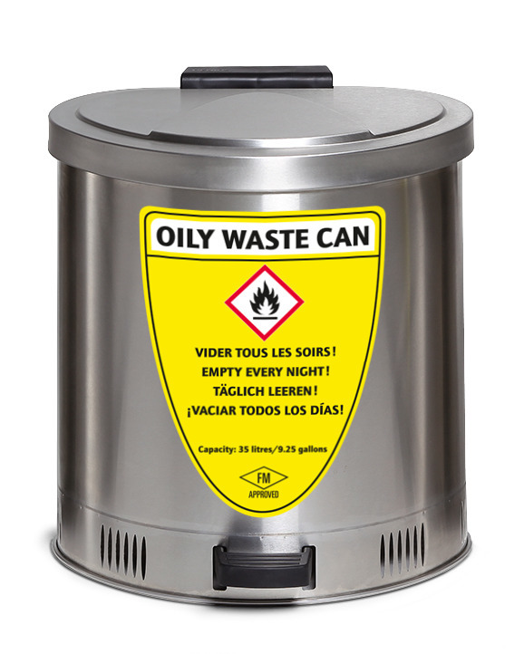 Para cada recipiente de eliminação de resíduos, é fornecido o autocolante de segurança ilustrado em várias línguas.