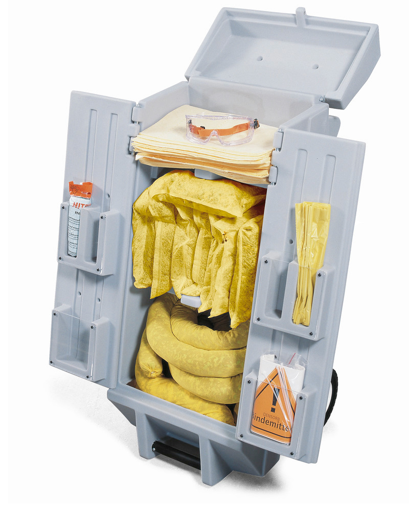Emergency spill kit absorbent materials set, SPECIAL version, in transport trolley