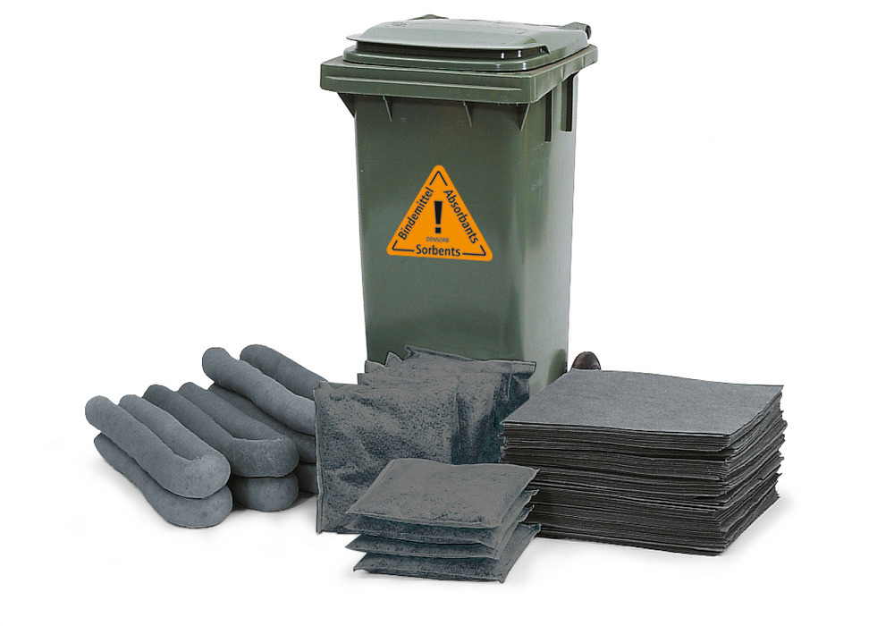 Emergency spill kit Model B 12 in a 120 litre wheelie bin with an absorption capacity of up to 115 litres