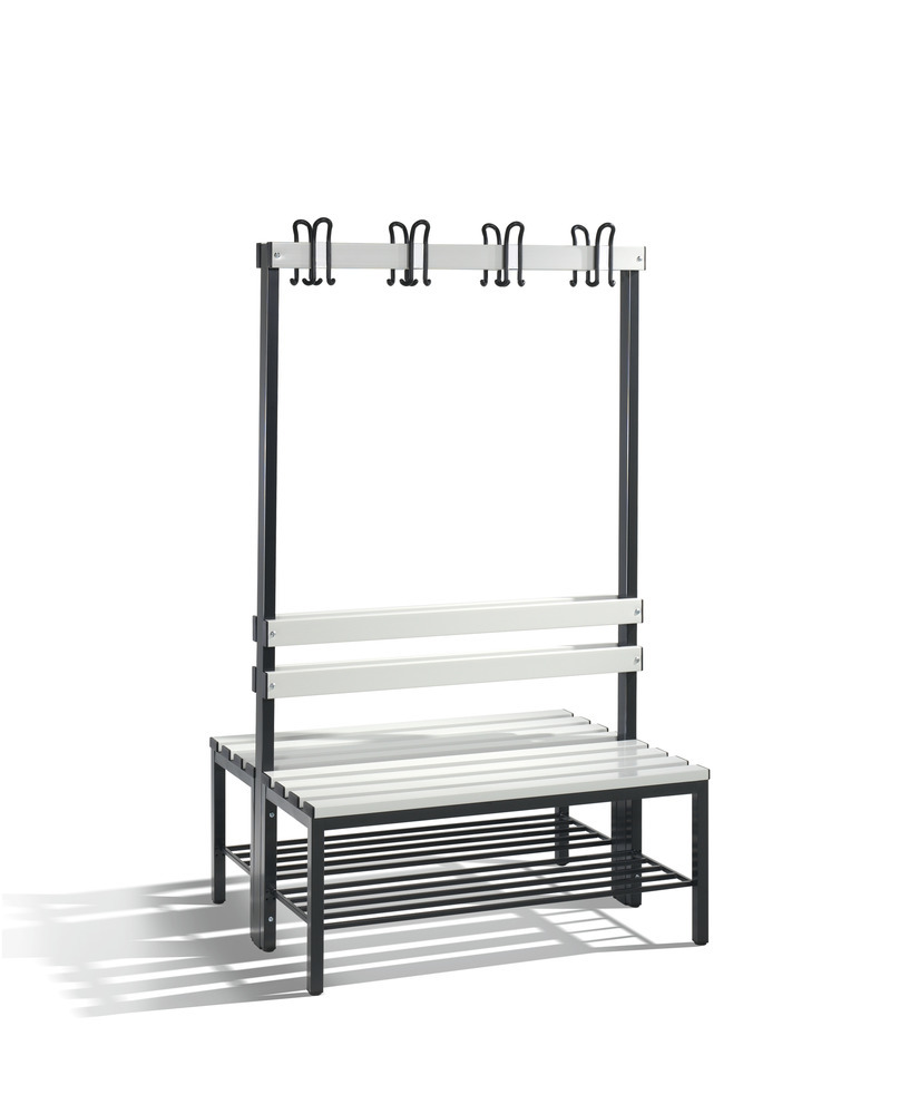 Umkleidebank Basic, doppelseitig, Sitzleisten lichtgrau, B 1000 mm, mit Schuhrost