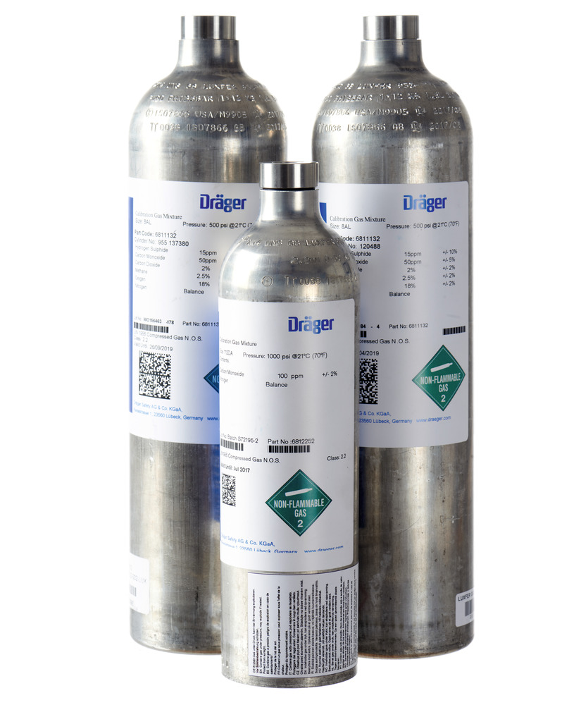 Testovací plyn Dräger, 60 litrů, oxid dusičitý (NO2), vzduch, 5 ppm