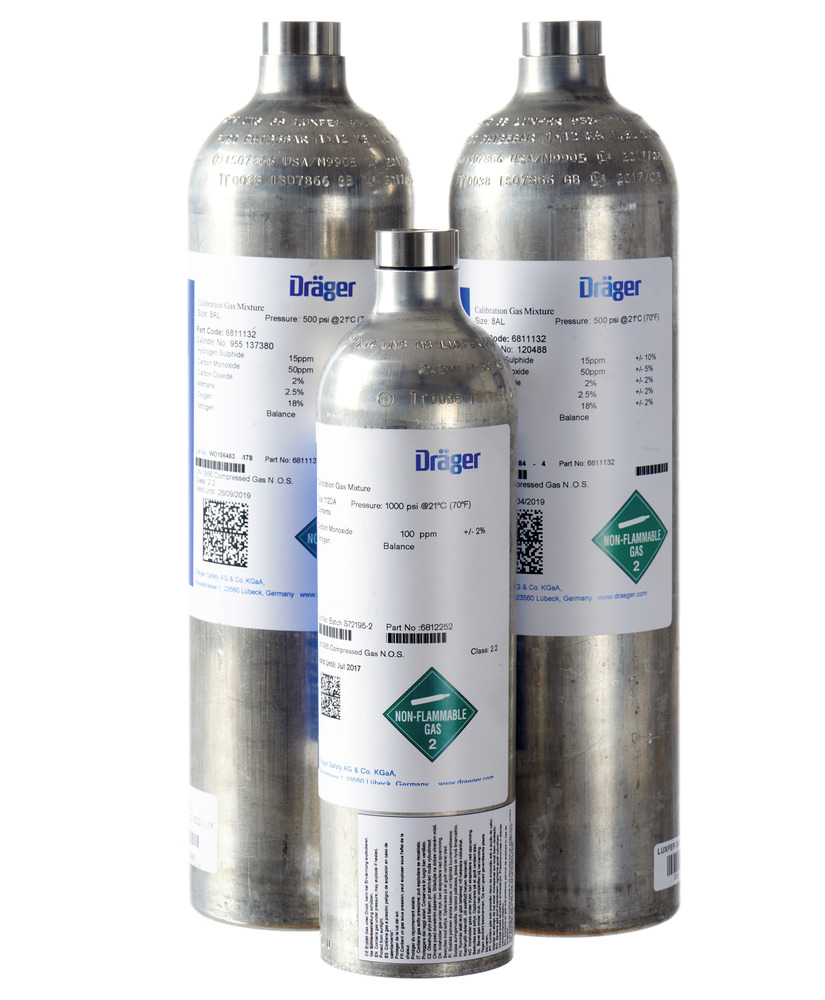 Gaz de test Dräger, 60 litres, chlore gazeux (Cl2), N2, 5 ppm