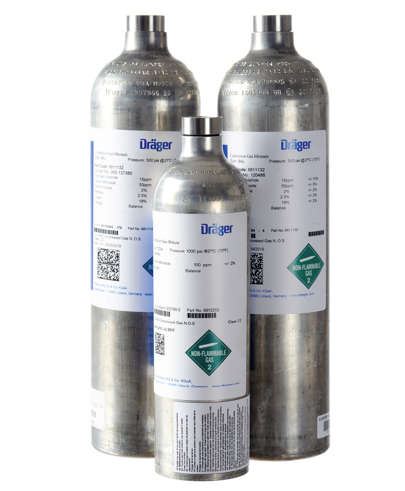 Gas de prueba Dräger, 112 litros, monóxido de carbono (CO), 100 ppm, 18 Vol.-% O2
