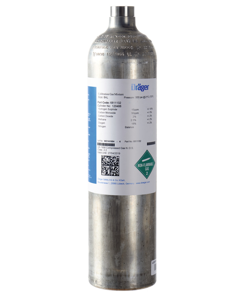Gas de prueba Dräger, 58 L, Monofosfina (PH3), 0,5 ppm