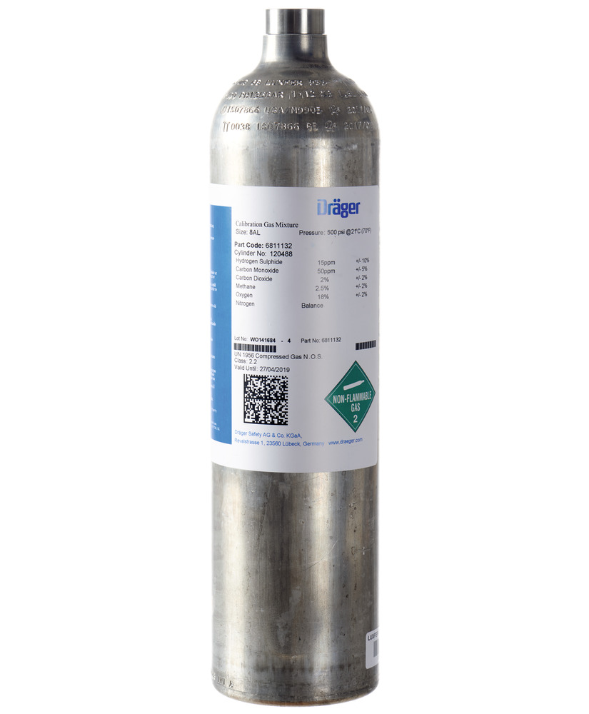 Testgas Dräger, 58 liter, vätecyanid (HCN), 10 ppm