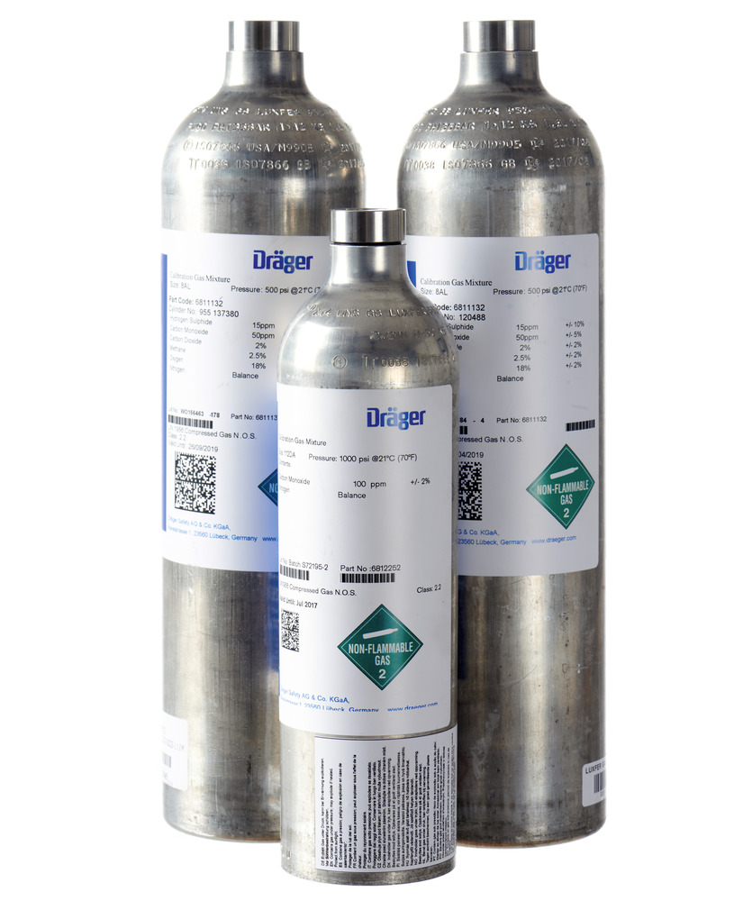 Gaz de test Dräger, 60 litres, hydrogène sulfuré (H2S), 20 ppm