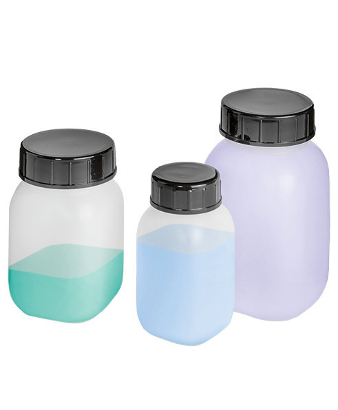 Wide necked bottles in HDPE, square, natural-transparent, 100 ml, 30 pieces
