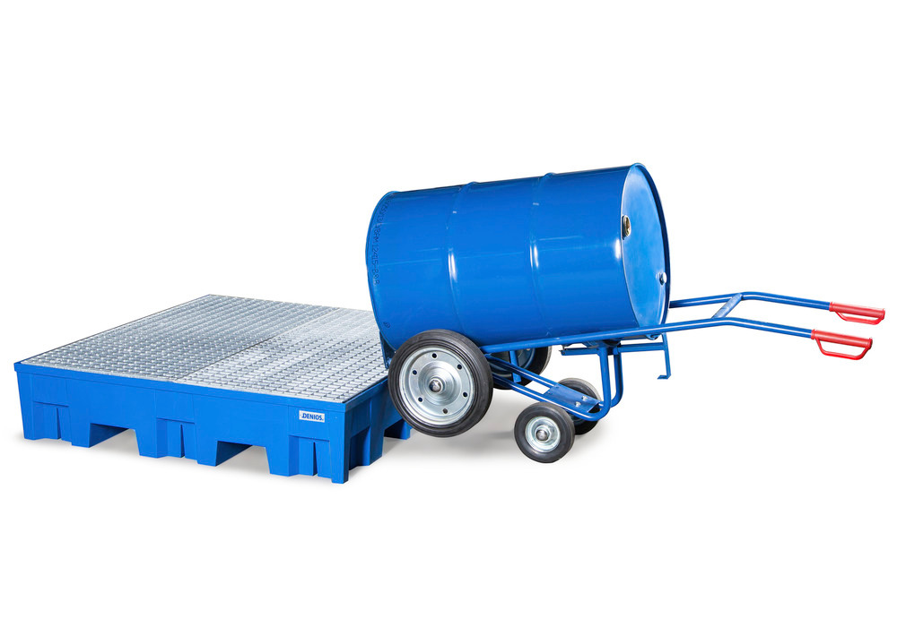 Drum trolley FKR-S2 - ideal for loading drums onto DENIOS spill sumps up to 260 mm high.