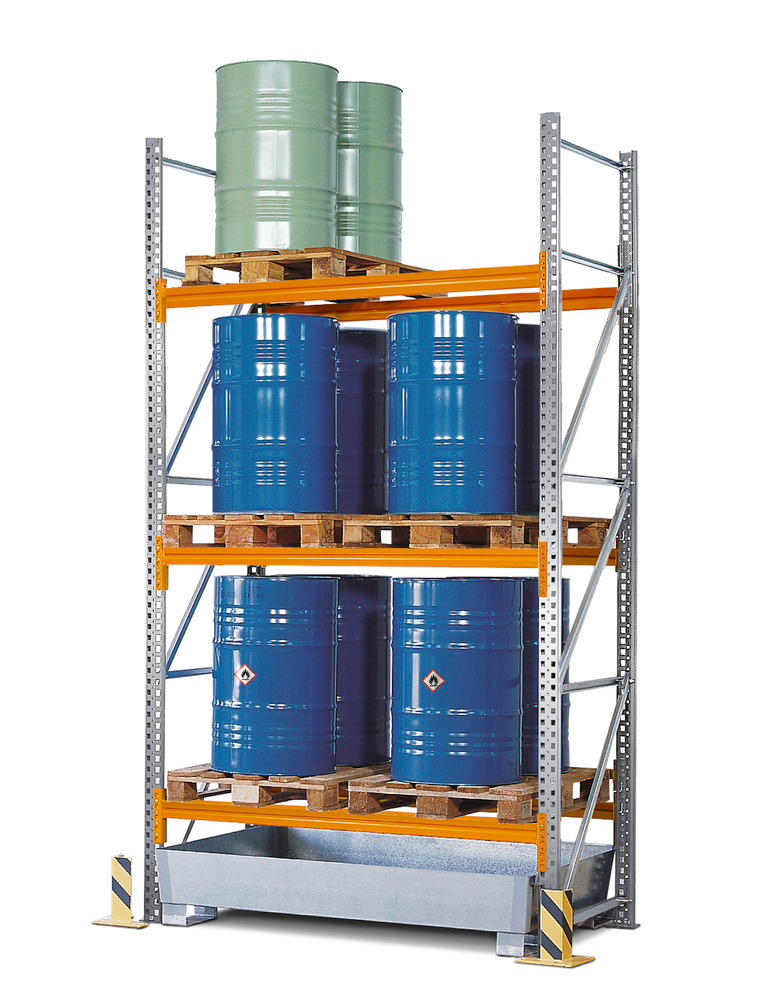 Pallet racking, PR 18.37, for 6 Euro or 3 Chemical pallets, with 3 shelves, starter module
