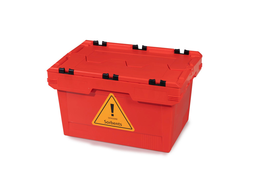 Emergency spill kit in red folding box