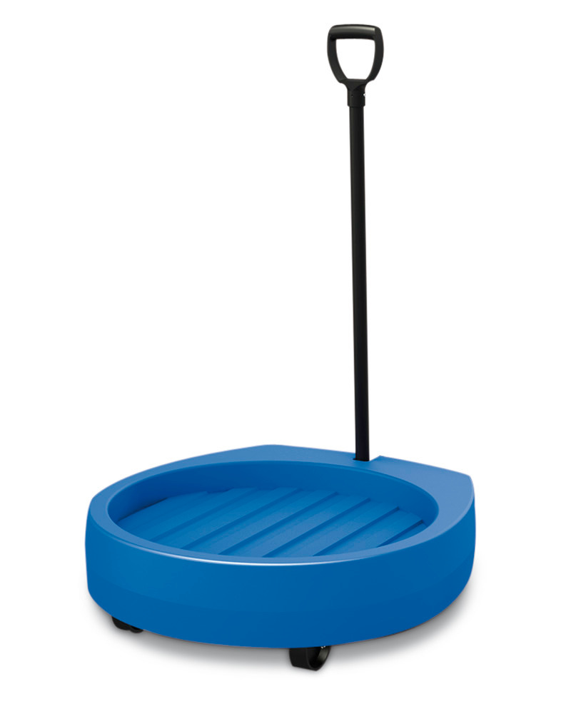 Drum dolly Poly200 D made from Polyethylene, with drawbar, 2 fixed castors, 2 swivel castors, blue