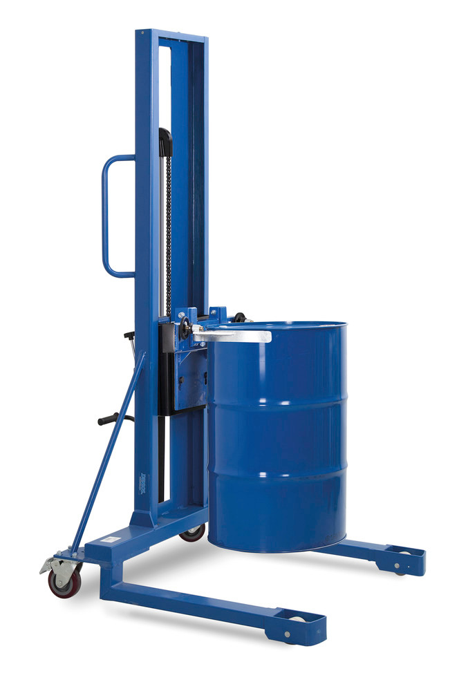 Drum lifter Servo, drum clamp, 205 to 220 litre drums, wide chassis, lift height 0-1170 mm