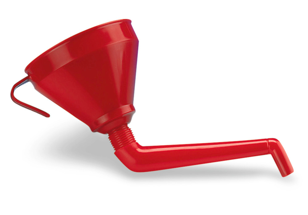 Synthetic funnel, cylindrical shape, with curved funnel neck and brass strainer, Ø 160mm