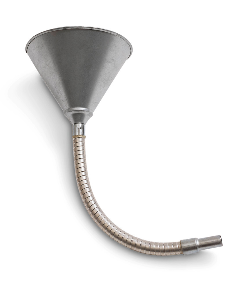Galvanized funnel with sieve and flexible funnel neck