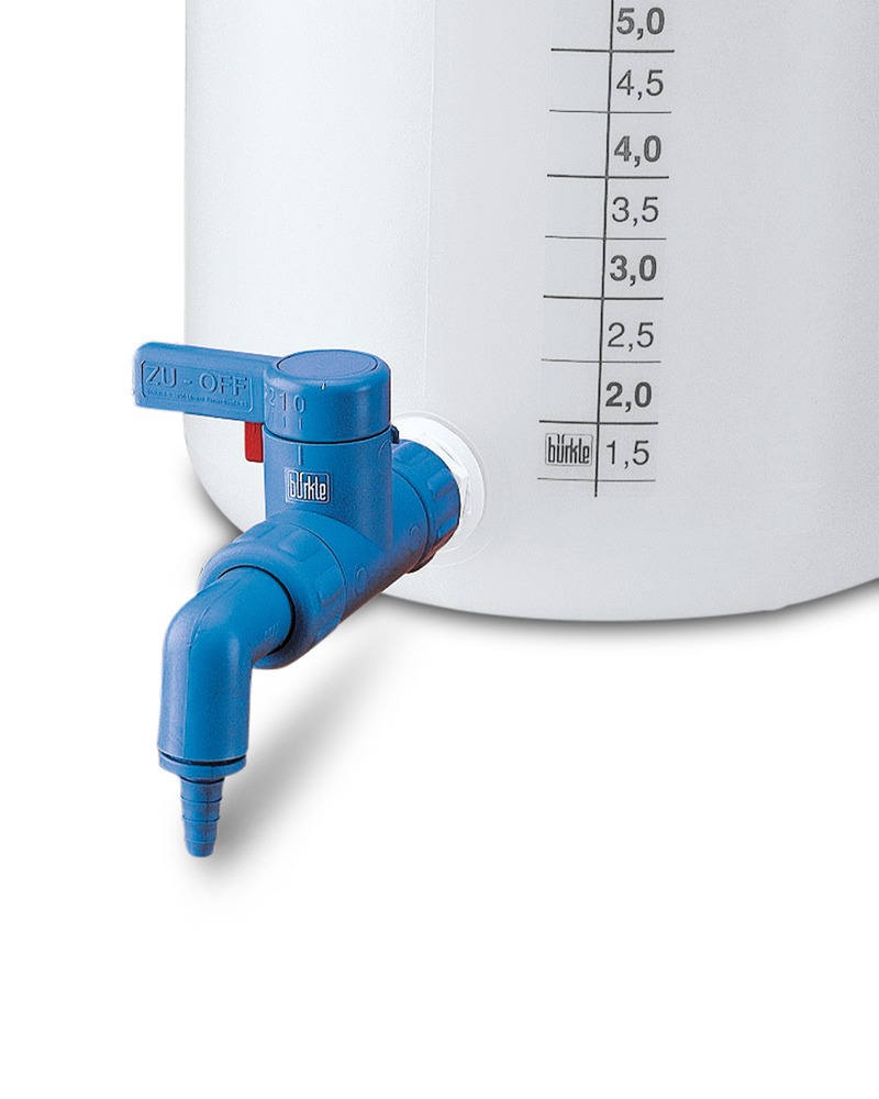 Drain tap with rotatable spout, suitable for all wide-necked and space-saving tanks