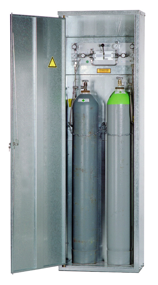 Pressurised gas cylinder cabinets DGF 2 for 2 gas cylinders each holding 50 litres, single skinned