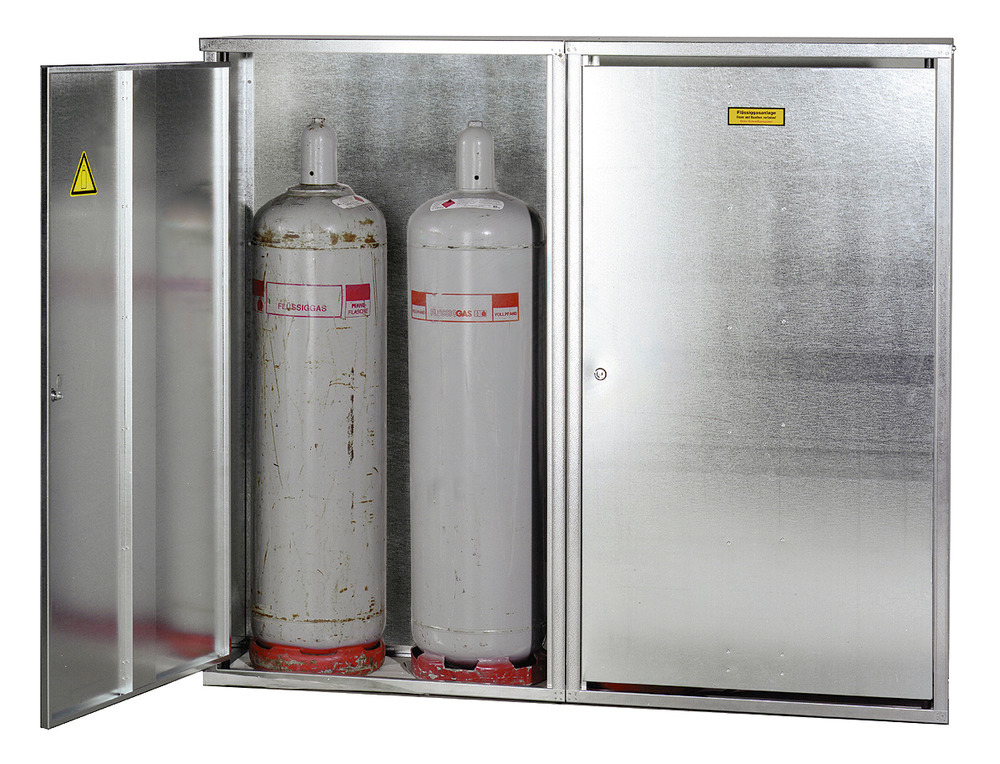 Liquid gas cabinet, ST 40 for 4 x 33 kg cylinders, walls with no perforations and 2 wing door
