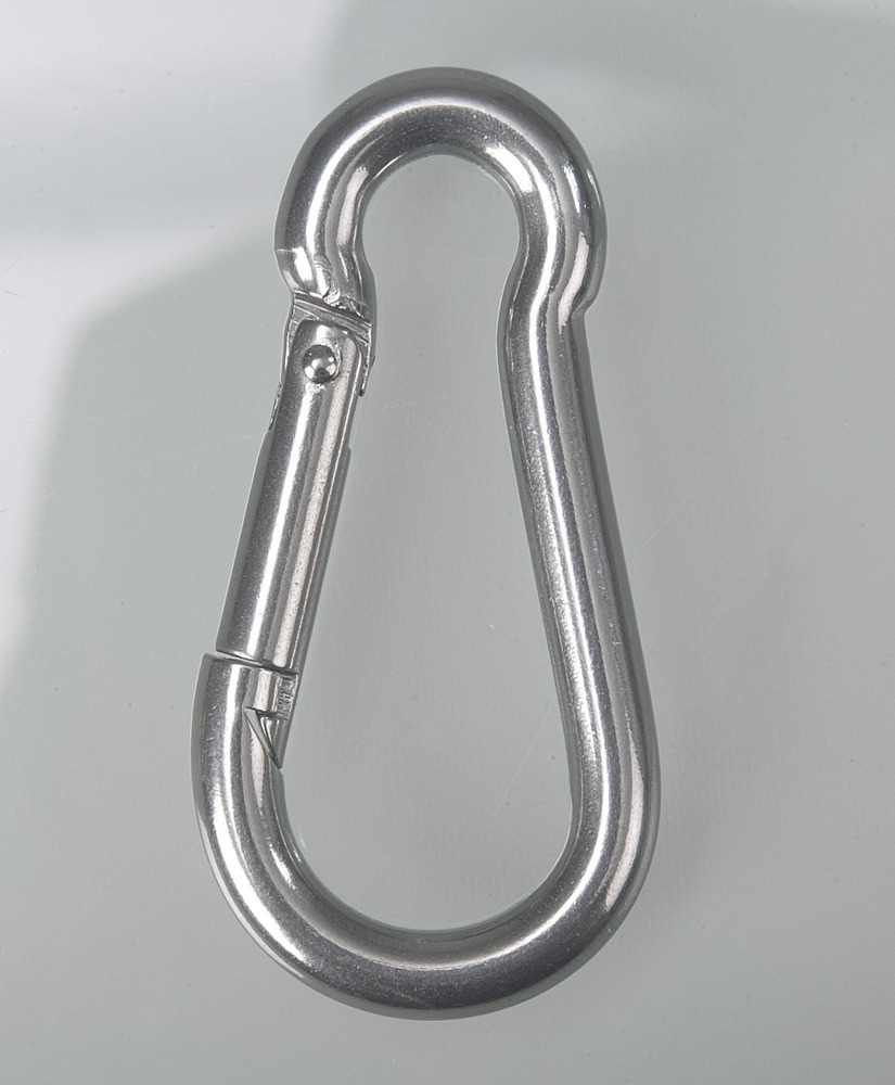 Carabiner, for dip tank, in stainless steel V2A, 50 x 5 mm, 8 mm, DIN5299C