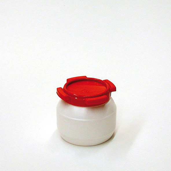 Leveäsuinen tynnyri WH 3, polyeteeniä (PE), vetoisuus 3,6 litraa, valkoinen/punainen