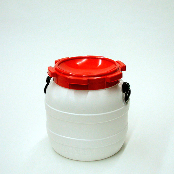 Szélesnyakú hordó WH 42, polietilénből (PE), 42 literes, fehér/piros