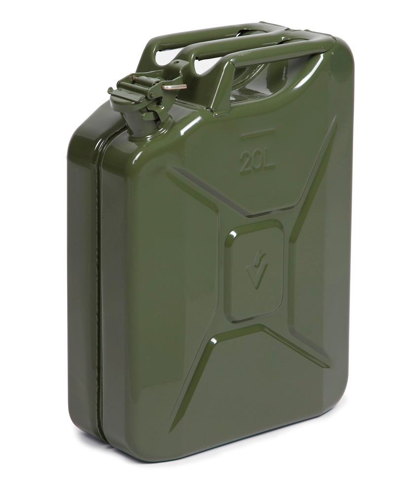 Garrafa en chapa de acero, 20 litros, verde oliva, con Homologación UN para transporte ADR