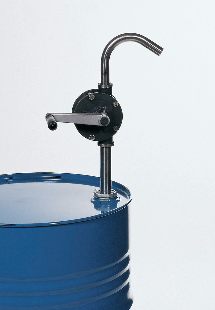 Hand crank rotation pump made from Polyethylene, for oils, corrosive and evaporating chemicals