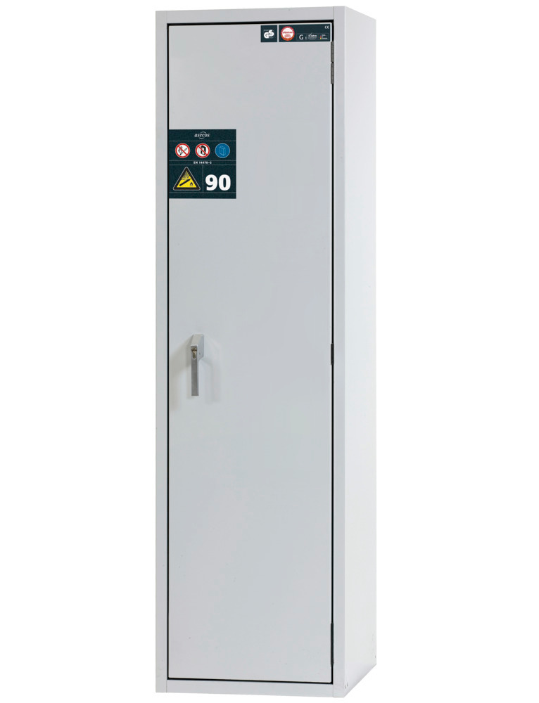 asecos Fire-resistant gas cylinder cabinet G90.6-2F, 600 mm wide, door opening right, grey