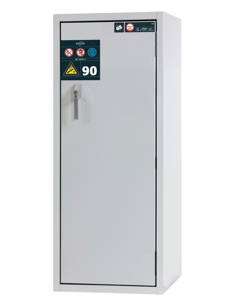 asecos brandsikkert gasflaskeskab G90.6-10, 600 mm bred, dørstop til højre, grå