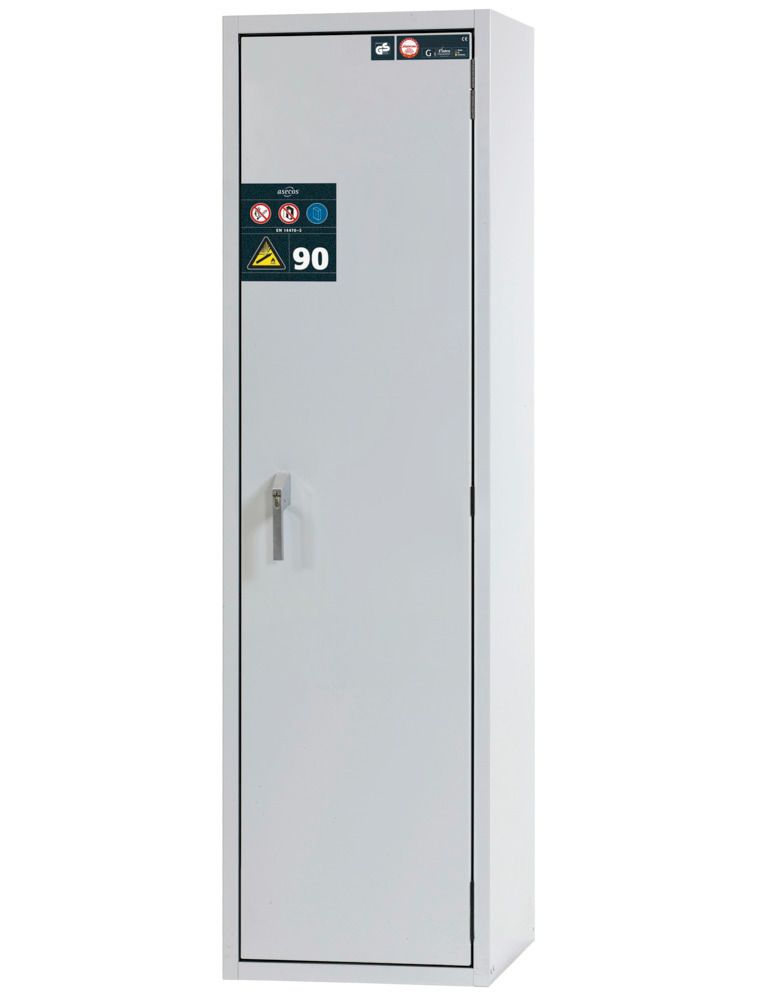 asecos brandsikkert gasflaskeskab G90.6, 600 mm bred, dørstop til højre, grå