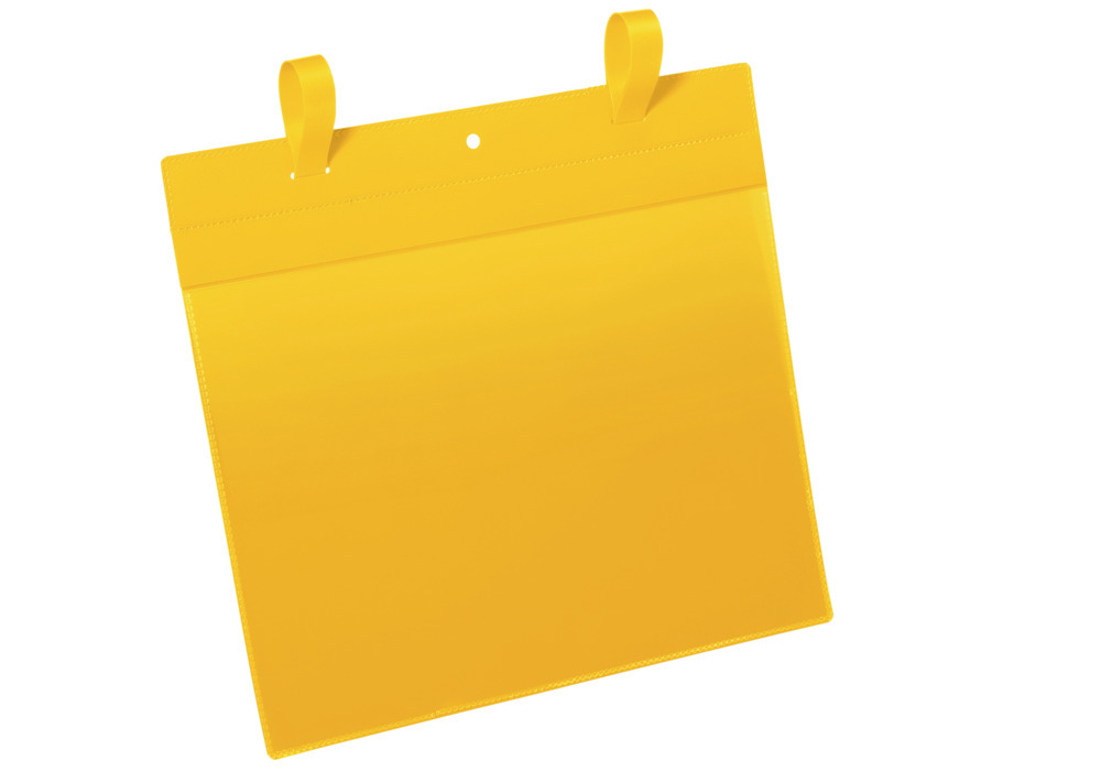 Závěsná kapsa s upínacími pásky na mřížové boxy, A4 na šířku, BJ = 50 kusů, žlutá