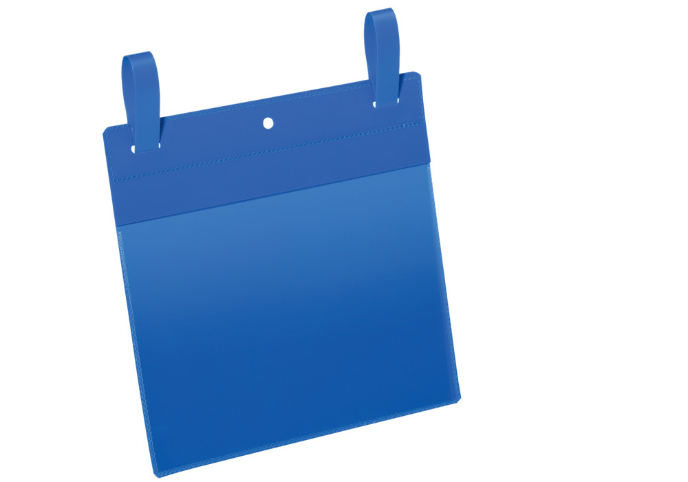 Suporte para documentos com fitas para contentores de malha, A5 horizontal, pack 50 unidades, azul