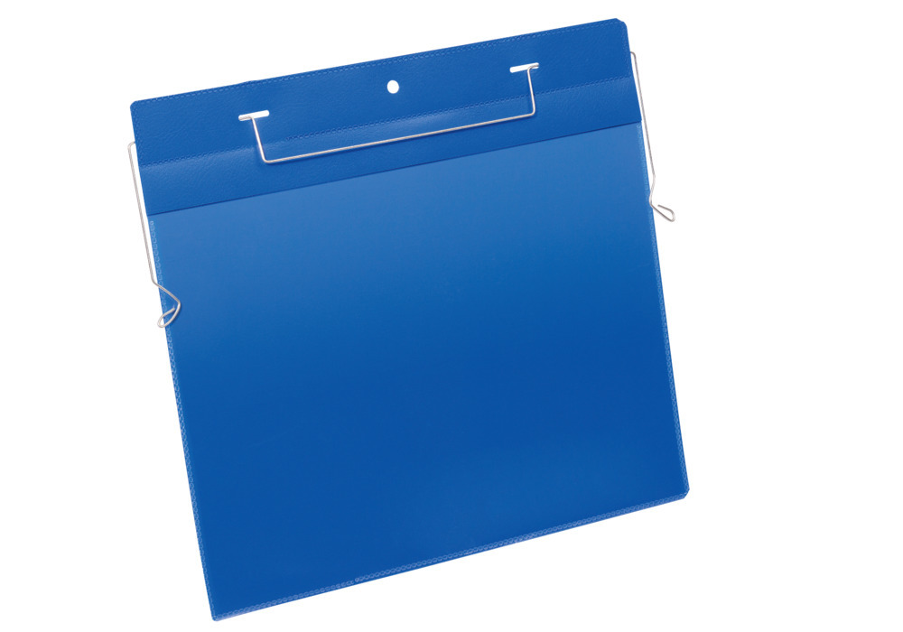 Suporte com ganchos de arame para documentos A4, orientação horizontal, pack de 50 unidades, azul