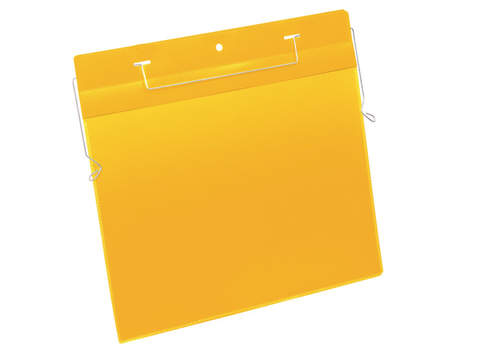 Suporte com ganchos de arame para documentos A4, orientação horizontal, pack de 50 unidades, amarelo
