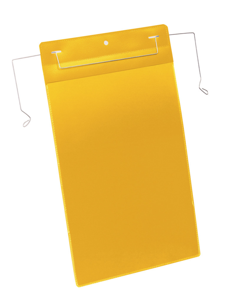 Suporte com ganchos de arame para documentos A4, orientação vertical, pack de 50 unidades, amarelo