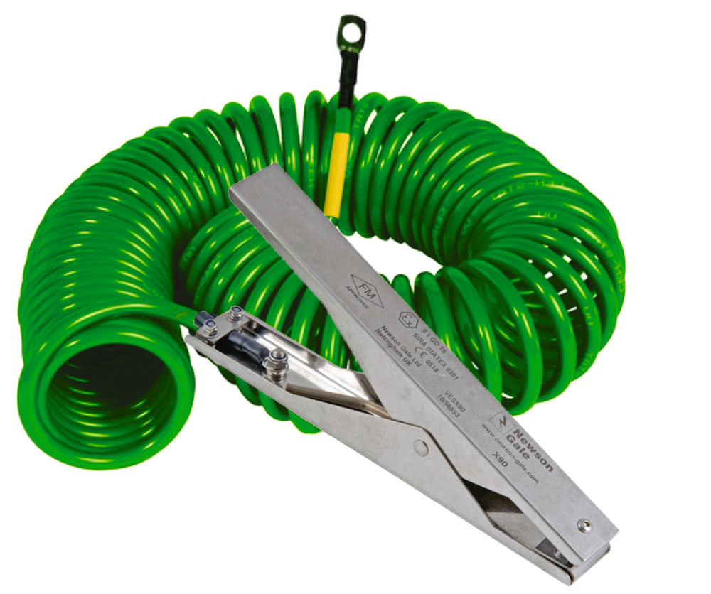 Spiral earthing cable complying with ATEX with 1 grounding clamp model HD and one eyelet