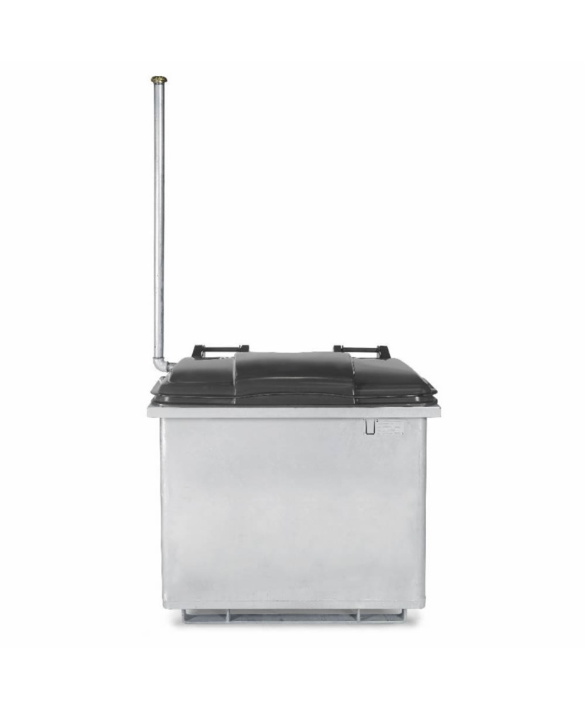 Waste oil container in steel, galv., with protective plastic cover