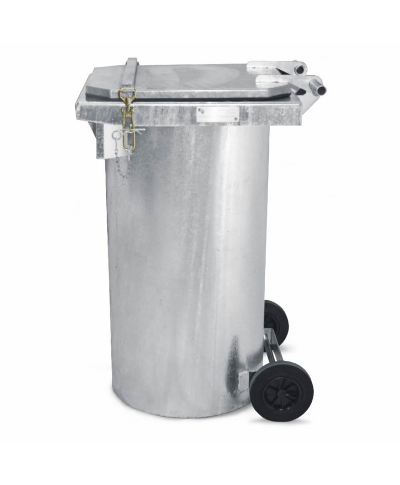 Solid waste container, galvanized, with wheels, 200 litre capacity