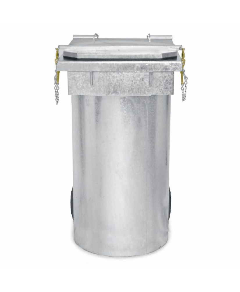 Solid waste container, galvanized, with wheels, 200 litre capacity
