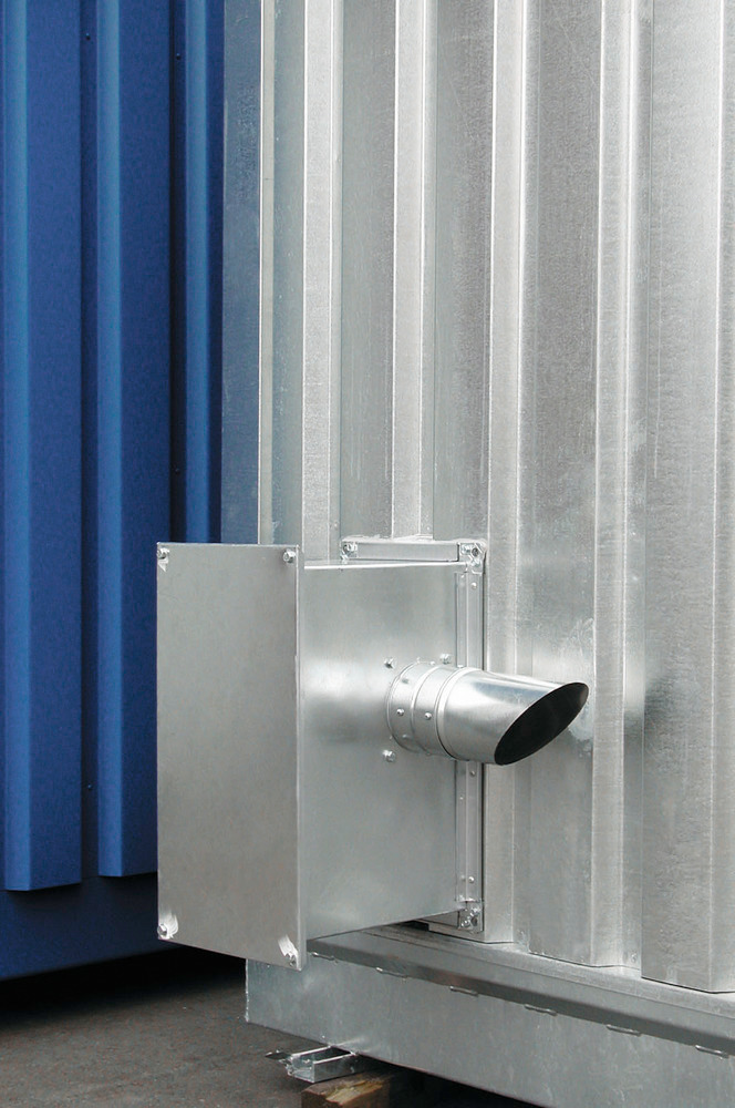 Ex-klassat ventilationssystem för ventilation enligt gällande föreskrifter vid lagring av brandfarliga vätskor (224-H226) Ventilationssystemen är monterade och anslutna på containerns yttervägg med motorskyddsbrytare (i huset) som skydd mot kortslutning och överbelastning. Krävs för isolering av typ A