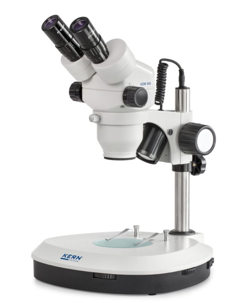 Microscope à zoom stéréo KERN Optics OZM 542, tube binoculaire, objectif 0,7x-4,5x, support colonne