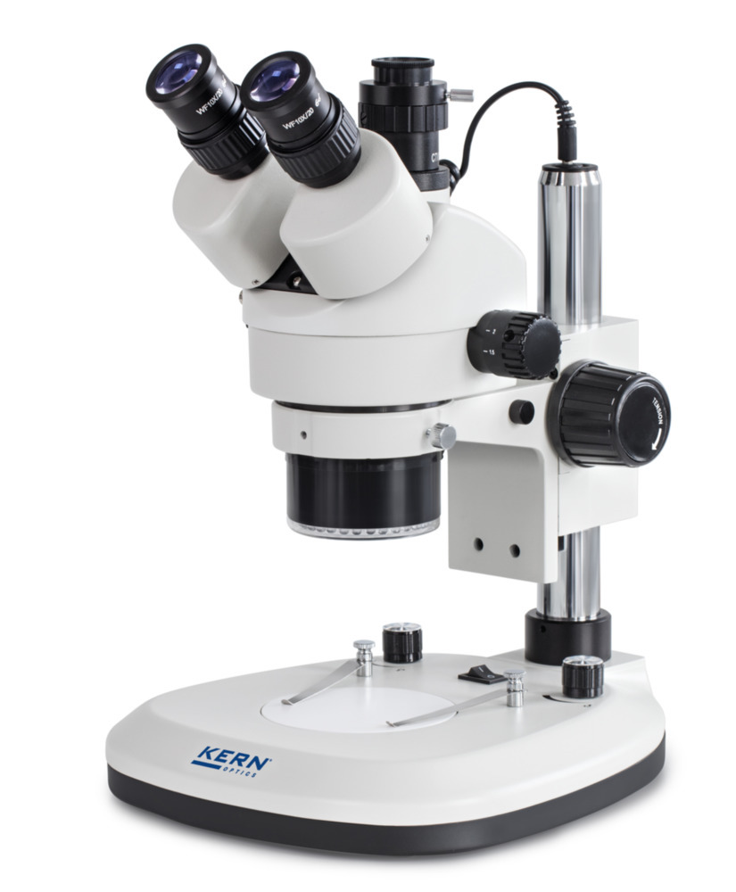 Mikroskop stereo zoom KERN Optics OZL 466, tubus trinokularowy, pole widzenia Ø 20,0 mm, stojak kol.