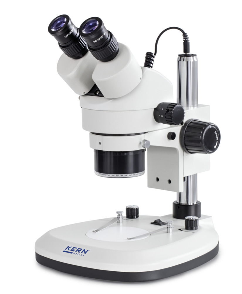 Mikroskop stereo zoom KERN Optics OZL 465, tubus binokularowy, pole widzenia Ø 20,0 mm, stojak kol.