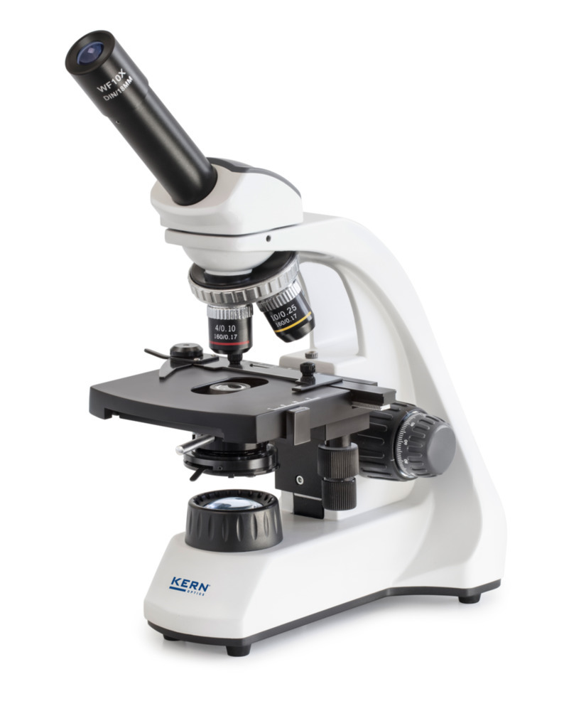 Microscopio de luz transmitida OBT 105 de KERN Optics, monocular, objetivos 4x/10x/40x/100x, 1 W LED