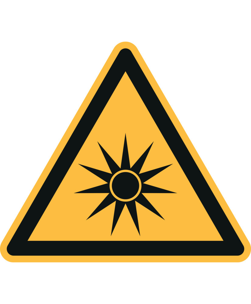 Warnschild "Warnung vor optischer Strahlung", ISO 7010, Folie, selbstklebend, 100 mm, VE = 20 Stück