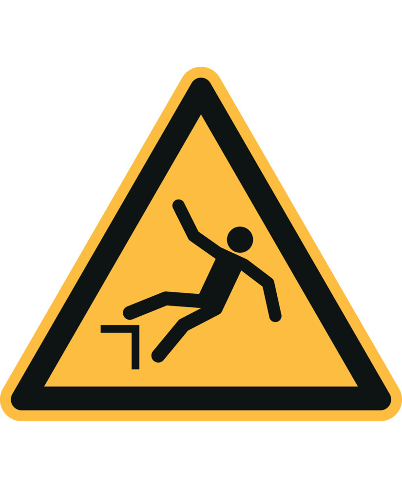 Segnale peric. “Attenzione pericolo di caduta”, ISO7010, pellicola adesiva, 100 mm, conf. = 20 pz.