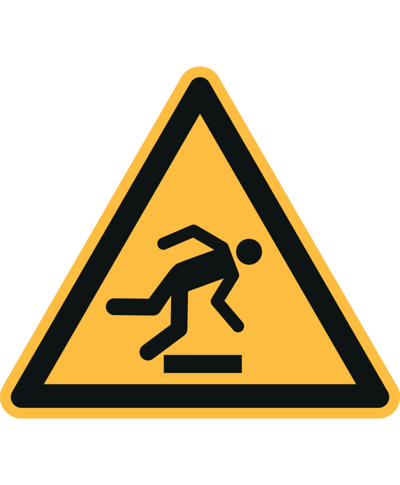 Advarselsskilt advarsel mod forhindringer i gulvniveau, ISO 7010, folie, selvklæbende,100mm, 20 stk.