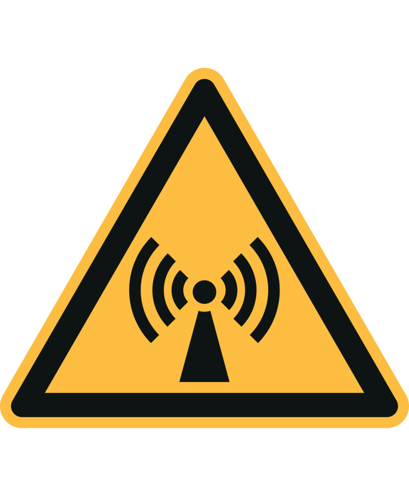 Hazard sign Warning of non-ionising elec. radiation, ISO 7010, foil, s-adh 100 mm, Pack = 20 units