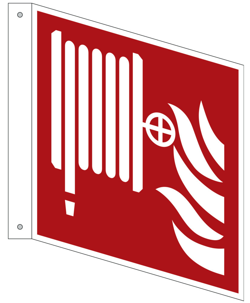 Segnale a bandiera “Manichetta antincendio”, ISO 7010, plastica, fotolumin., 200x200 mm, conf. 5 pz.